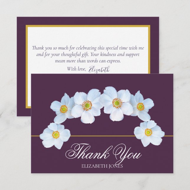 Carte De Remerciements Minimalist White Anemone Bridal Shower Thank You (Devant / Derrière)