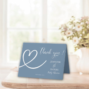 Carte De Remerciements Minimaliste Cœur Bleu Poussiéreux Élégant Baby Sho