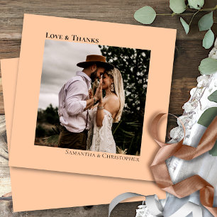 Carte De Remerciements Minimaliste Corail Rose Simple Mariage Photo Amour