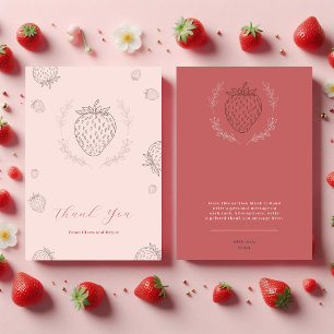Carte De Remerciements Minimaliste de fraises roses douces Anniversaire