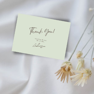 Carte De Remerciements Minimaliste Élégant Vert Sauge Mariage Écriture Ma