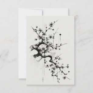 Carte De Remerciements Minimaliste Fleur de Cerisier à l'Encre
