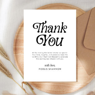 Carte De Remerciements Minimaliste Mariage Rétro Noir et Blanc Shower
