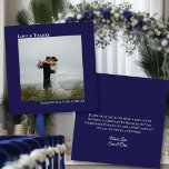 Carte De Remerciements Minimaliste Marine Love & Thanks Photo & Note Mari<br><div class="desc">Cette simple carte de remerciement mariage présente un design minimaliste avec votre photo sur un arrière - plan bleu marine. La légende justifiée gauche sur le devant indique Love & Thanks, avec vos noms juste justifiés ci-dessous donnant à la carte un look moderne et symétrique. Le verso peut contenir un...</div>
