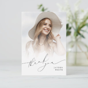 Carte De Remerciements Minimaliste Moderne Chic Script Photo Graduation