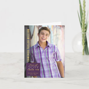 Carte De Remerciements Minimaliste Moderne Simple Carré Photo Diplômé