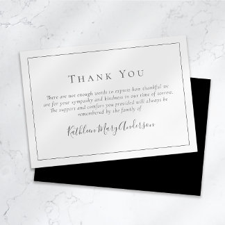 Carte De Remerciements Minimaliste Moderne | Sympathie funéraire noir et 