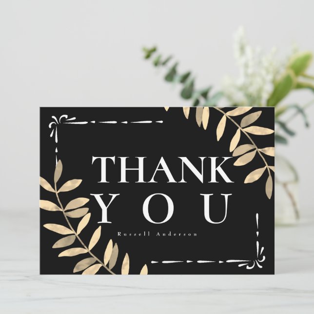 Carte De Remerciements Minimaliste Noir (Debout devant)