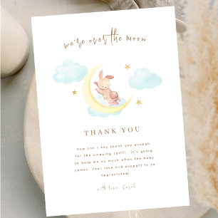 Carte De Remerciements Minimaliste Sur Le Baby shower Nuage De Lapin Lune