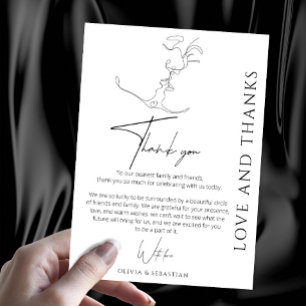 Carte De Remerciements Minimaliste une ligne Art baiser Couple Mariage