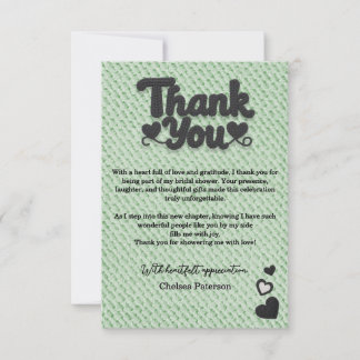 Carte De Remerciements Minimaliste Vert Sauge Noir Écriture Mariage