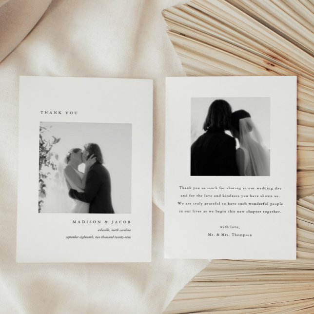 Carte De Remerciements Minimalistic 2-Photo Black & White Wedding Custom (Créateur téléchargé)