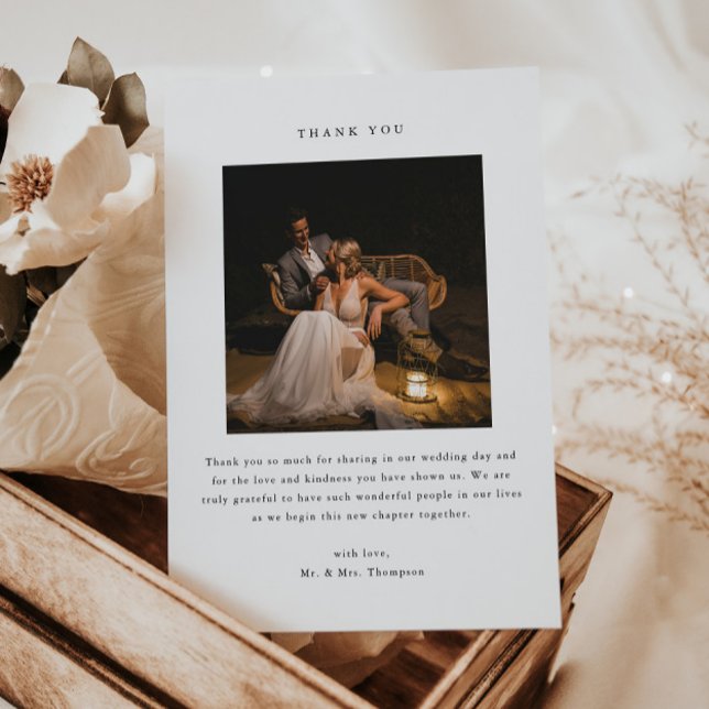 Carte De Remerciements Minimalistic Black & White 2-Photo Wedding (Créateur téléchargé)