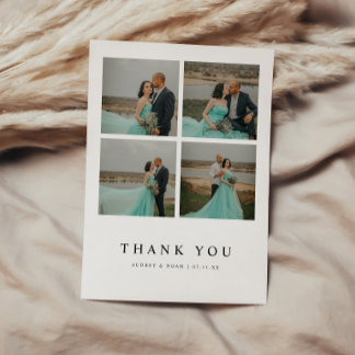 Carte De Remerciements Minimalistic Modern 4-Photo Wedding Custom