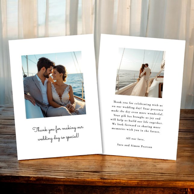 Carte De Remerciements minimum deux mariage photo (wedding thank you card with two photo , minimalistic design , say thank you while sharing photos)