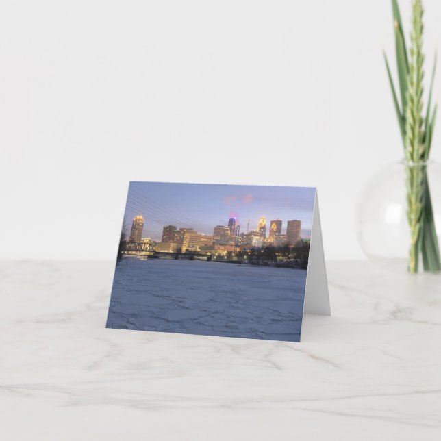 Carte De Remerciements minneapolis skyline et rivière mississippi gelée (Devant)