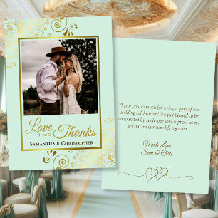Carte De Remerciements Mint Green & Gold Love & Thanks Photo Note Mariage