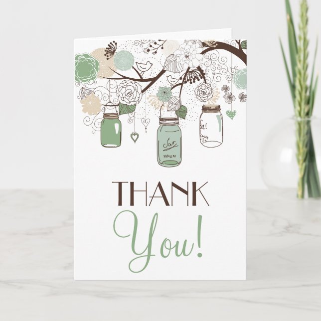 Carte de remerciements Mint Green Mason Jars (Devant)