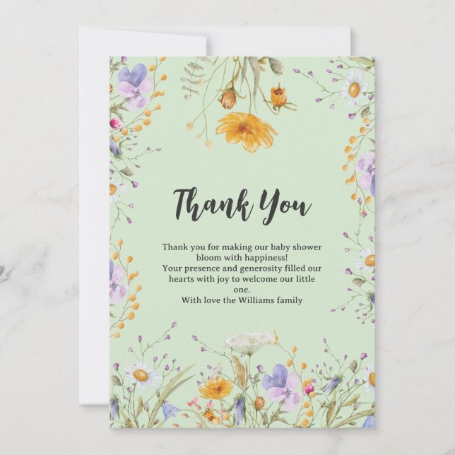 Carte De Remerciements Mint wildflower floral Thank You Baby Shower  (Devant)
