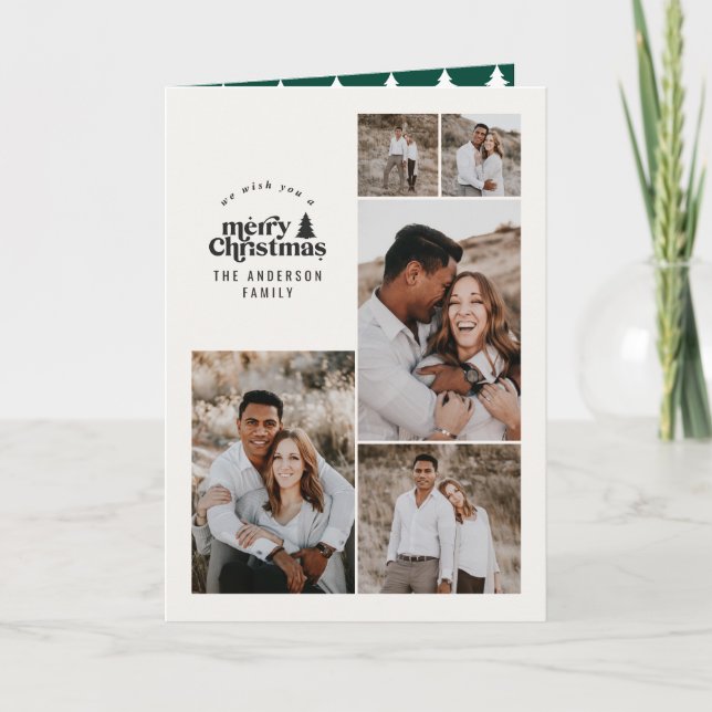 Carte De Remerciements Minuscule vert Noël multi photo (Devant)