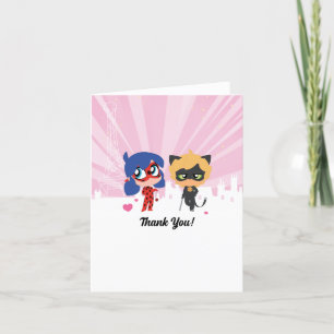 Carte De Remerciements Miraculous Ladybug & Cat Noir Chibi Anniversaire