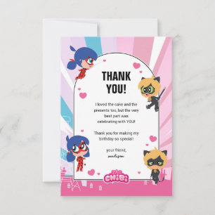 Carte De Remerciements Miraculous Ladybug & Chat Noir Chibi Anniversaire