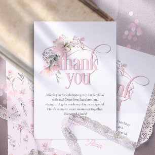 Carte De Remerciements Miss Onederful Elegant Girl 1er Anniversaire