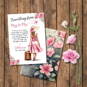 Carte De Remerciements Mlle à Mme Voyage Robe Rose Arc Bridal Shower
