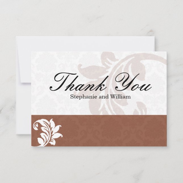 Carte de remerciements Mocha Mariage damassé (Devant)