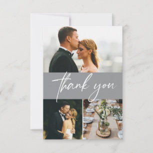 Carte De Remerciements Mod Grey Simple mariage 3 photos collage