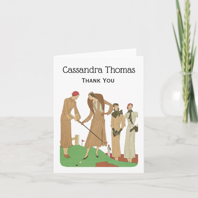 Carte De Remerciements Mode 1920 Femmes à la mode Jouer au golf (Devant)