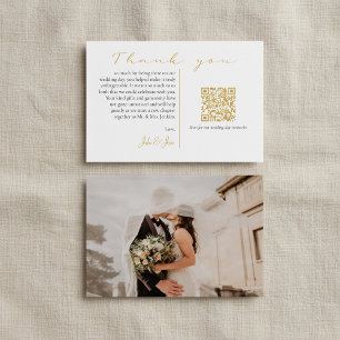 Carte De Remerciements Mode mariage photo et souvenirs or code QR