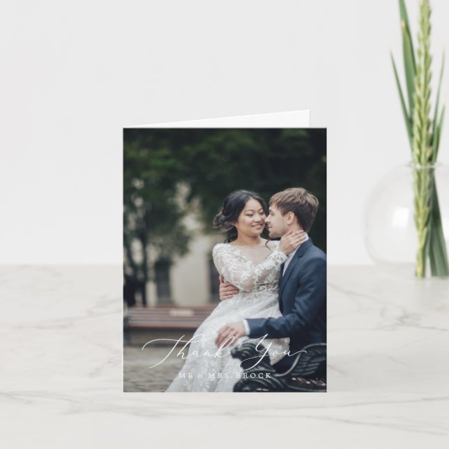 Carte de remerciements Modèle photo noir délicat (Devant)