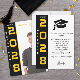 Carte De Remerciements Modern 1 Photo Gold Black Graduation