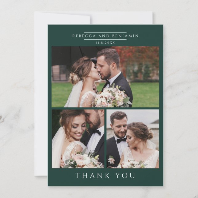 Carte De Remerciements Modern 3 Photos Hand-Lettered Wedding (Devant)