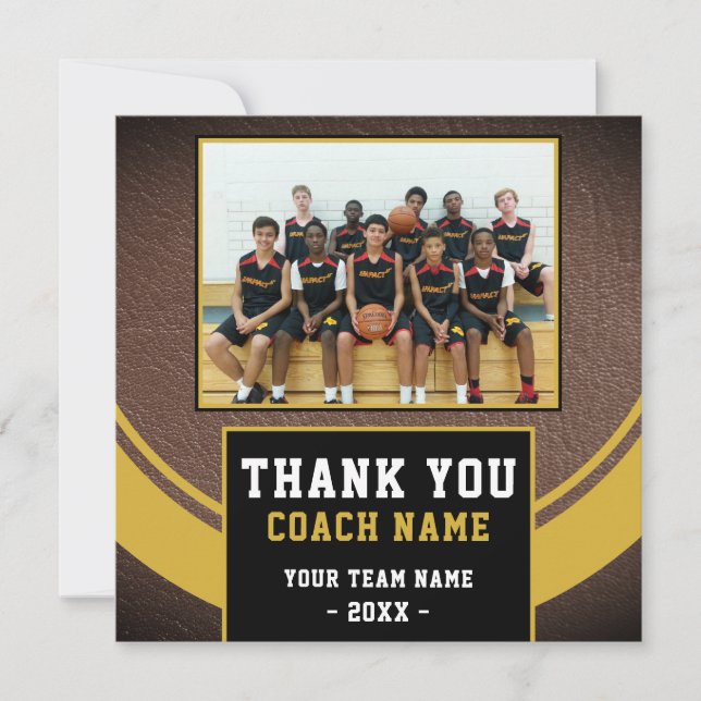 Carte De Remerciements Modern Basketball Team Coach Photo (Devant)