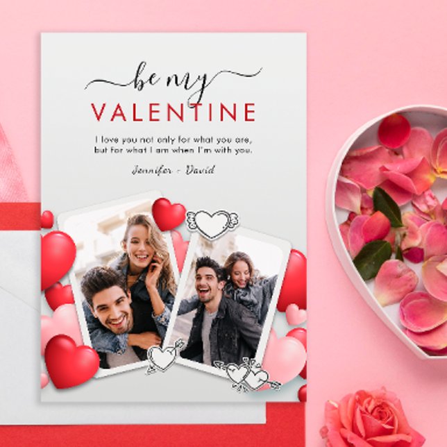 Carte De Remerciements Modern Be my Valentine Photo Holiday Card (Créateur téléchargé)