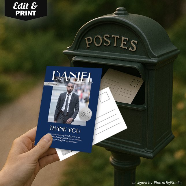 Carte De Remerciements Modern Birthday Custom Magazine Cover (Modern Birthday Custom Magazine Cover Thank You Card)