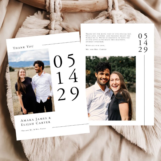 Carte De Remerciements Modern Black and White Minimal Wedding Photo (Créateur téléchargé)