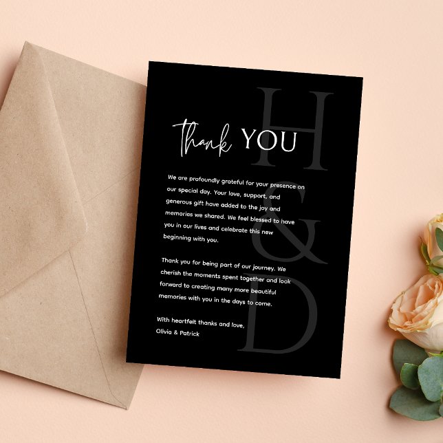 Carte De Remerciements Modern Black and White Monogram Minimalist Wedding (Créateur téléchargé)