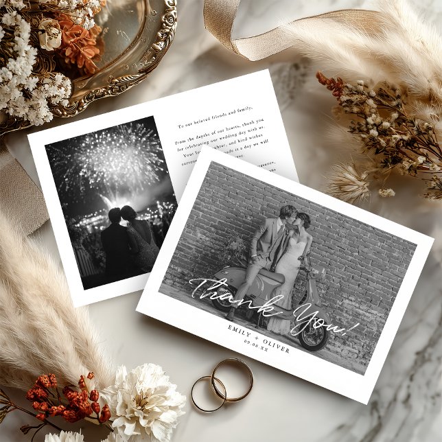 Carte De Remerciements Modern Black and White Wedding Thank You Card (Créateur téléchargé)