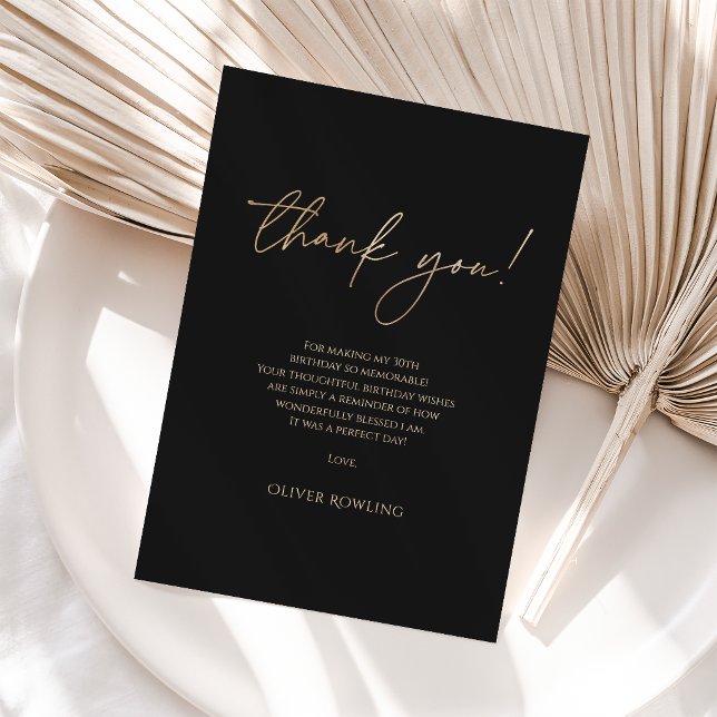 Carte De Remerciements Modern Black Gold 30th Birthday Thank You Card  (Modern Black Gold 30th Birthday Thank You Card)