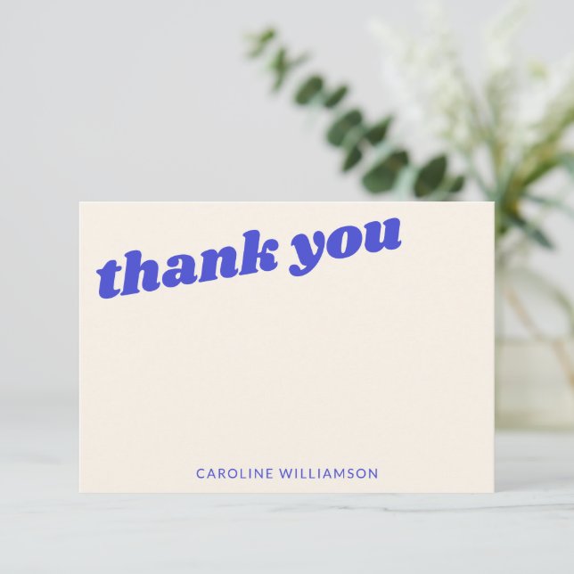 Carte De Remerciements Modern Blue Retro Baby Shower Personalized Name (Debout devant)
