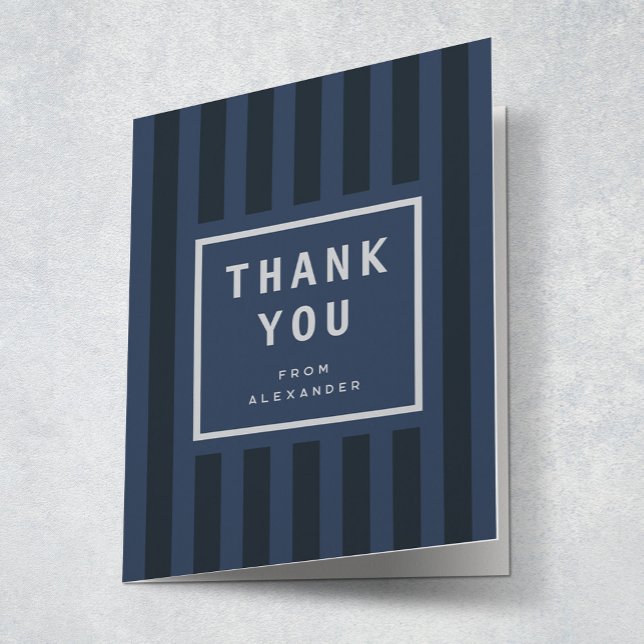 Carte De Remerciements Modern Blue Stripes Graduation Thank You (Créateur téléchargé)