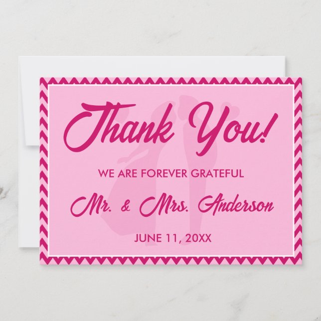 Carte De Remerciements Modern Blush Pink Chevron Stripe Photo Wedding (Devant)