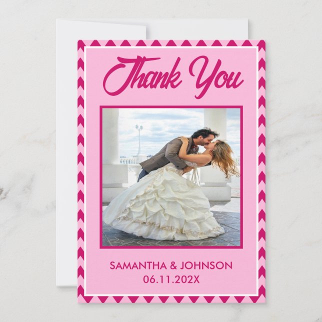 Carte De Remerciements Modern Blush Pink Chevron Stripe Wedding Photo (Devant)