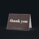 Carte De Remerciements Modern Bold Personalized Wedding Couple Name Brown<br><div class="desc">This wedding thank you card in brown and cream features bold, modern typography paired with a deep neutral background for a refined, timeless look. The simple front message keeps the focus on gratitude while the design feels intentional and elevated. Personalize the names to coordinate seamlessly with the rest of your...</div>