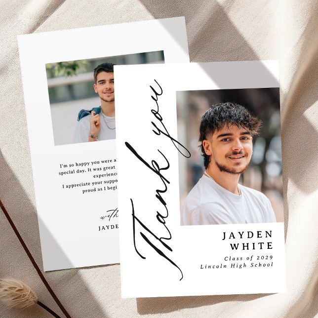 Carte De Remerciements Modern Calligraphy Simple Photo Graduation (Modern Calligraphy Simple Photo Graduation Thank You Card)