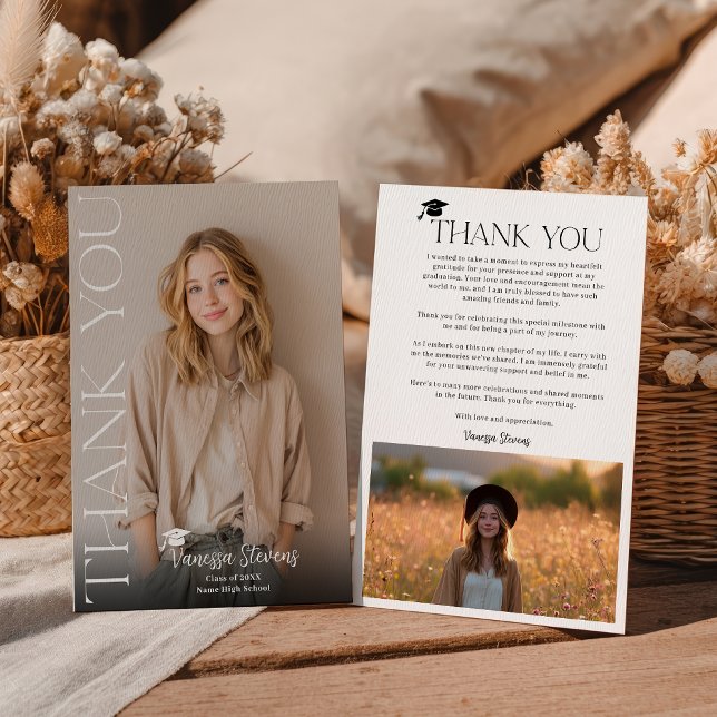 Carte De Remerciements Modern Casual  Simple Trendy 2 photos graduation (Modern Casual Simple Trendy 2 photos graduation Thank You Card)