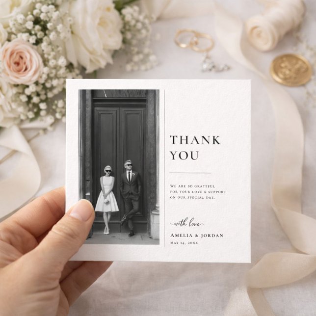 Carte De Remerciements Modern Classic Black and White Wedding Photo (Créateur téléchargé)